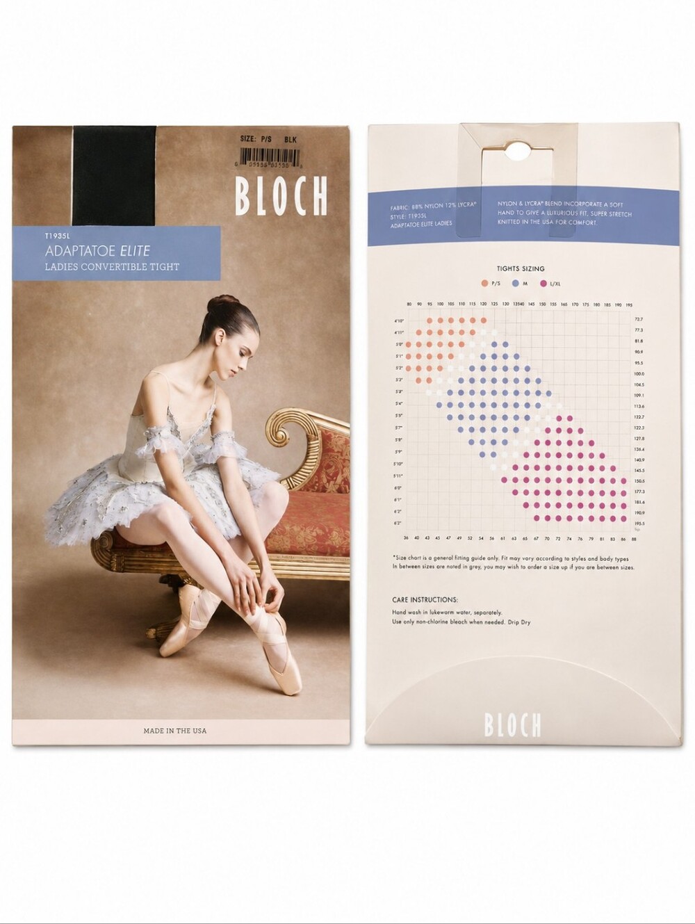 Bloch Adaptatoe Elite Convertible Dance Tights Black P/S T1935L